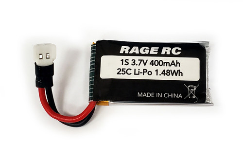 Rage RC 1S 3.7V 400mAh 25C LiPo Battery; Tempest 600, Super Cub MX, Micro Warbirds - RGRA1189