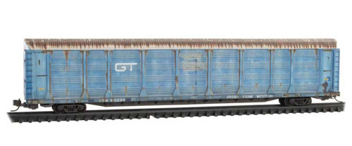 Micro-Trains 89' Tri-Level Enclosed Auto Rack - Ready to Run -- Grand Trunk Western #310220 (Weathered, blue, white) - 489-11144430