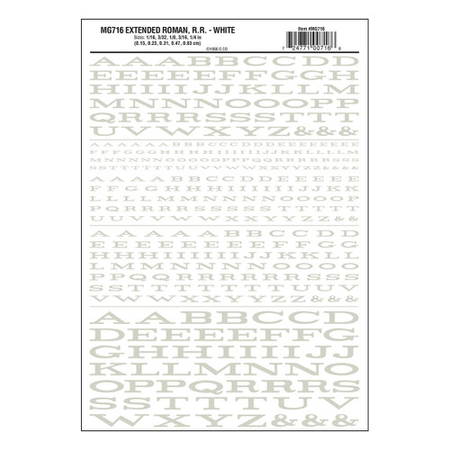 Woodland Scenics Dry Transfer Alphabet & Numbers - Extended Railroad Roman -- White - WOOMG716