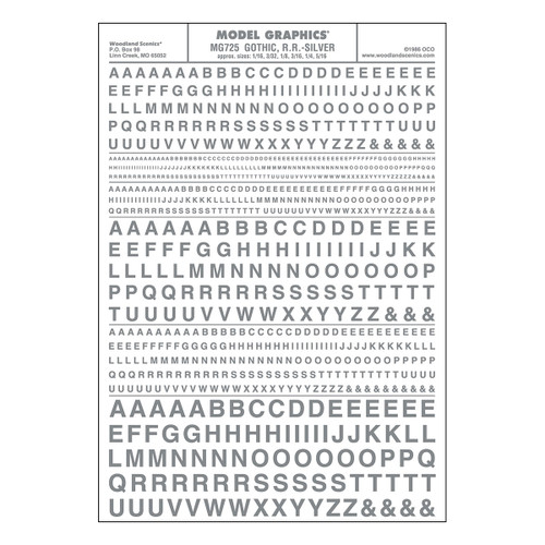 Woodland Scenics Dry Transfer Alphabet & Numbers - Railroad Gothic -- Silver - WOOMG725