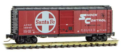 Micro-Trains 40' Single-Door Boxcar - Ready to Run -- Santa Fe 16949 (Class Bx-78, red, black, white, Large Logo, Shock Control) - 489-50000047