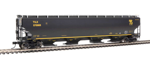 WalthersProto 67' Trinity 6351 4-Bay Covered Hopper - Ready to Run -- Trinity Industries Leasing TILX #570065 (black, gold; 75th Anniversary Logo) - 920-105862