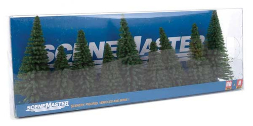 Walthers SceneMaster Fir Trees pkg(9) -- 3-1/8 to 4-3/4" 8 to 12cm Tall w/Flat Base - 949-1160