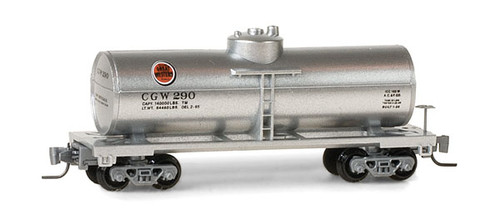 Micro-Trains 40' Single-Dome Tank Car - Ready to Run -- Chciago Great Western #290 (silver, red, Lucky Strike Logo) - 489-53000370