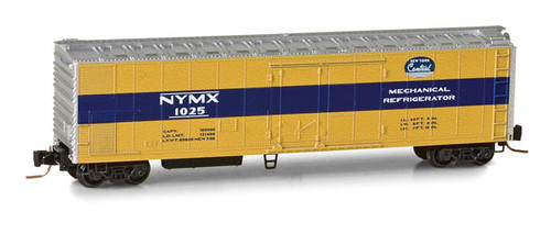 Micro-Trains 51' Riveted-Side Mechanical Reefer - Ready to Run -- New York Central NYMX #1025 (yellow, blue, silver, Script Logo) - 489-54800031