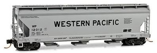 Micro-Trains ACF 3-Bay Center Flow Covered Hopper w/Elongated Hatches - Ready to Run -- Western Pacific #12012 (gray, black, Billboard Lettering) - 489-9400370