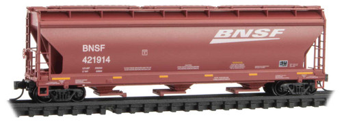 Micro-Trains ACF 3-Bay Center Flow Covered Hopper with Elongated Hatches - Ready to Run -- BNSF Railway #421914 (Boxcar Red, white, yellow, Wedge Logo) - 489-9400762