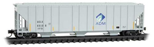 Micro-Trains Evans 100-Ton 3-Bay Covered Hopper - Ready to Run -- Archer-Daniels-Midland UELX #65106 (gray, Leaf Logo, yellow conspicuity mark - 489-9900362