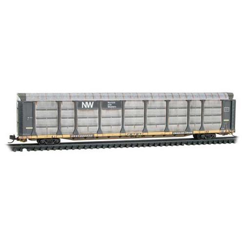Micro-Trains 89' Tri-Level Enclosed Auto Rack - Ready to Run -- Norfolk & Western #911813 (Weathered, black, yellow, NW Logo) - 489-11144460