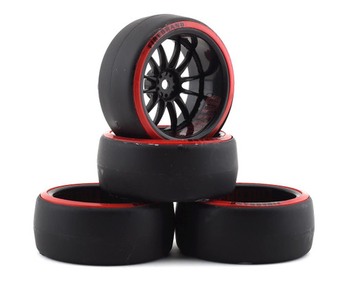 Firebrand RC Char D29R Pre-Mounted 2-Piece Slick Drift Tires (4) (Black/Red) w/D2 Tires, 12mm Hex & 9mm Offset - FBR1WHECHR923