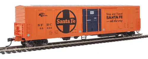 Walthers Mainline 57' Mechanical Reefer - Ready to Run -- Santa Fe SFRC #55422 (orange, black, Large Logo, Ship and Travel Slogan) - 910-3937