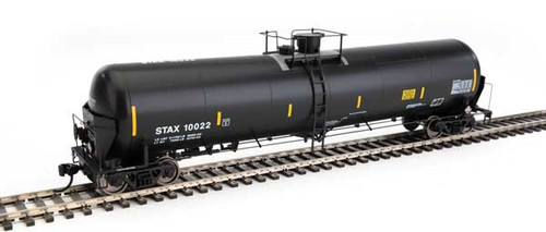 WalthersProto 55' Trinity Modified 30,145-Gallon Tank Car - Ready to Run -- Stauffer Chemical Co. STAX #10022 (black, white, yellow conspicuity marks) - 920-100750