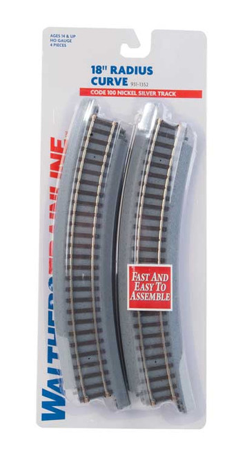 Walthers Trainline Power-Loc Track(TM) -- 18" 45.7cm Radius Curve pkg(4) - 931-1352