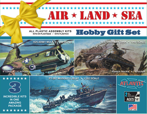 Atlantis Toy & Hobby US Navy Air, Land&Sea Sherman Tank, HUP-2, PT Boat - AAN9001