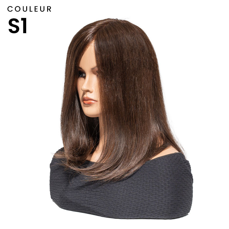 perruque femme 100% cheveux naturel mi-long méchée noir/cuivré KOKO 1b30