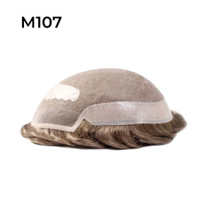 M107 Complément capillaire pour hommes composé en super fin mono-filament tulle soudé avec un dos en polyuréthane