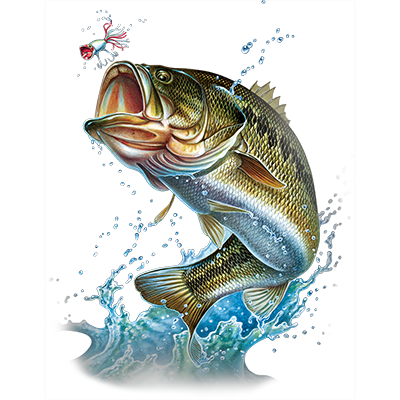 BIG MOUTH ACTION BASS FISH ON T-SHIRT