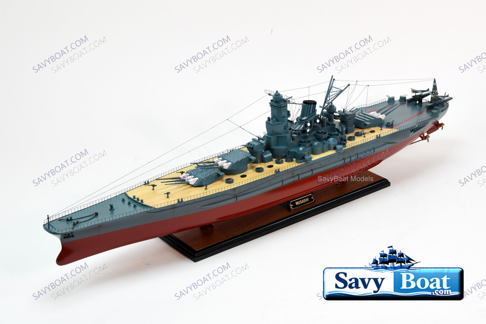 MUSASHI JAPANESE battleship 39" fully built wood model with stand