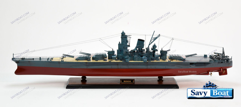 MUSASHI JAPANESE battleship 39" fully built wood model with stand