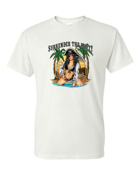 SURRENDER THE BOOTY SEXY PIRATE T-SHIRT
