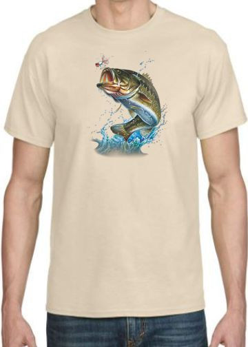 BIG MOUTH ACTION BASS FISH ON T-SHIRT