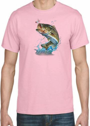 BIG MOUTH ACTION BASS FISH ON T-SHIRT