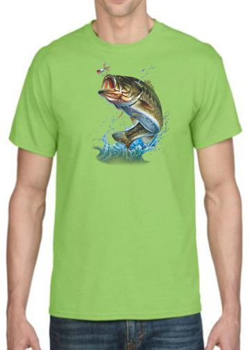 BIG MOUTH ACTION BASS FISH ON T-SHIRT