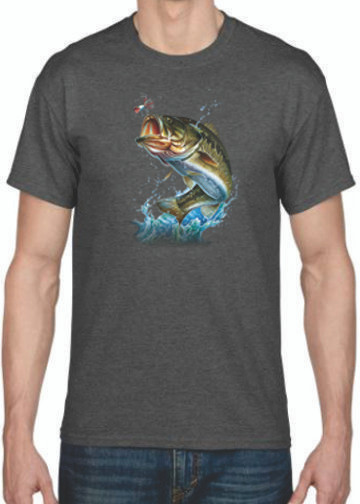 BIG MOUTH ACTION BASS FISH ON T-SHIRT