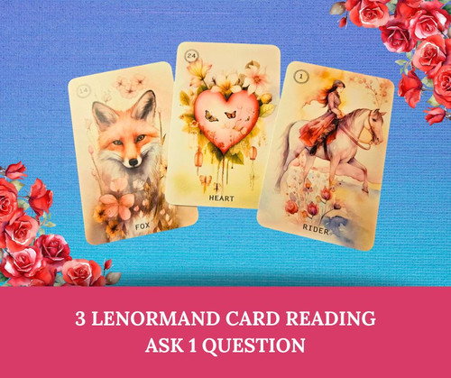 3  Card intuitive Lenormand card reading given by email - A short general reading or to answer one question using oracle cards only. Sweet Blossom Lenormand deck.