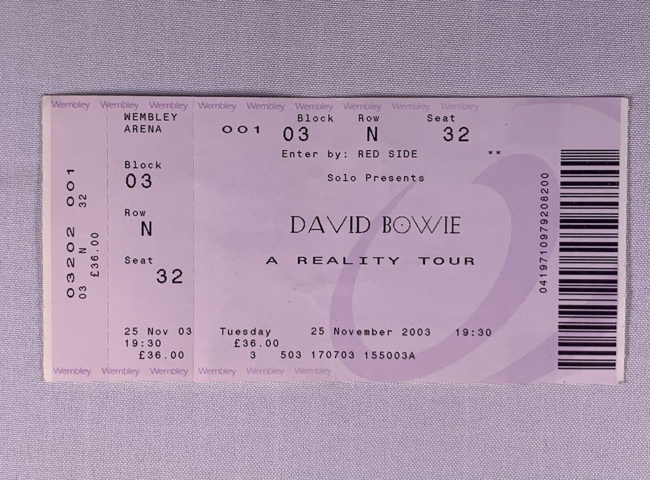 David Bowie Ticket Complete Original A Reality Tour Wembley 2003 ...