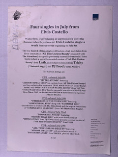 Elvis Costello Press Release Original Wea Records Four Singles In July 1996 front