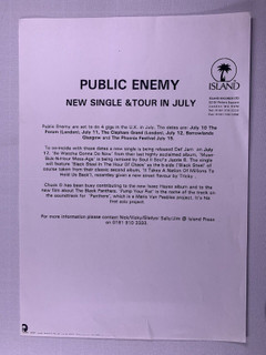 Public Enemy Press Release Original Island Records New Single And Tour 1995 front