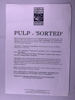 Pulp Jarvis Cocker Press Release Original Savage And Best Ltd Sorted 1995 front