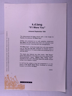 K.D.Lang Press Release Original Wea Records If I Were You 1995 front