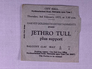 Jethro Tull Ticket Original Songs From the Wood Tour Newcastle 1977 front