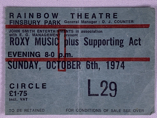 Bryan Ferry Roxy Music Ticket Vintage Original Country Life Tour Rainbow 1974 #1 front