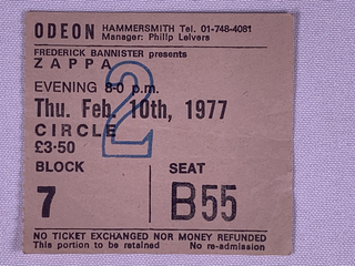 Frank Zappa Ticket Vintage Original European Tour Hammersmith 1977 #2 front