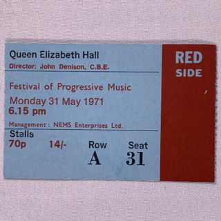 Rory Gallagher Ticket Original Festival Of Progressive Music 1971 Front