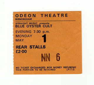 Blue Oyster Cult BOC Ticket Vintage Spectres Tour Birmingham 1978 front