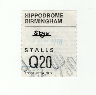 Styx Ticket Vintage Styx Hit Europe Tour Birmingham Hippodrome 1978 front
