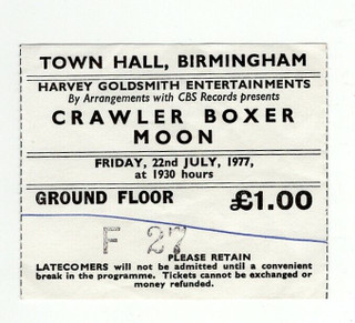 Back Street Crawler Crawler Boxer Moon Ticket Vintage Birmingham 1977 front