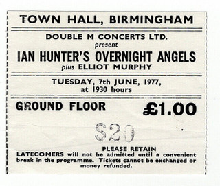 Mott The Hoople Ian Hunter Vibrators Ticket Overnight Angels Tour Birmingham1977 front
