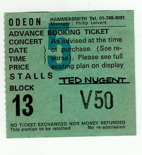 Ted Nugent Ticket Vintage Euroshock Tour Birmingham Odeon 1979 front