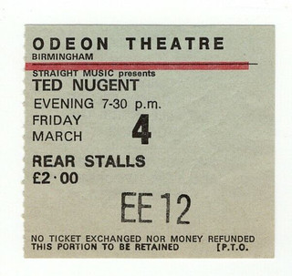 Ted Nugent Ticket Vintage Free For All Tour Birmingham Odeon 1977 front