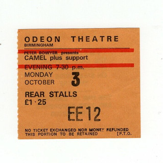 Camel Ticket Vintage Rain Dances Tour Birmingham Odeon Theatre 1977 front