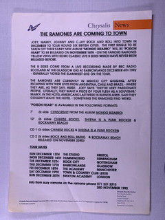 The Ramones Press Release Original Chrysalis Records Mondo Bizarro 1992 front