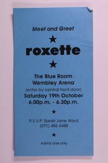 Roxette Ticket Meet And Greet Join The Joyride! World Tour Wembley 1991 #1 front
