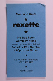 Roxette Ticket Meet And Greet Join The Joyride! World Tour Wembley 1991 #2 front