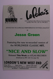 Jesse Green Pioneers Ticket Atlas Records Invite Nice & Slow Hammersmith 1976 #1 front