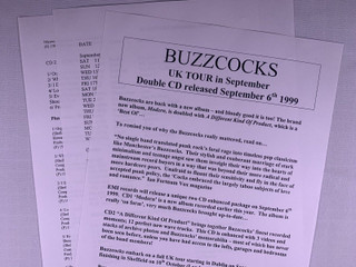 Buzzcocks Press Release Original EMI Double CD and UK Tour 1999 front